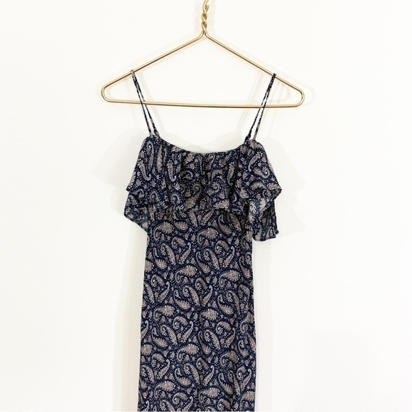 J. Crew 2 Ruffle Silk Slip Dress in Midnight Paisley Navy Ruffle Flounce Neck - Picture 4 of 12